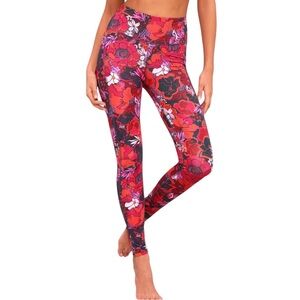 FP Movement Free Love Floral Print Leggings Red Orange Romantic Boho Artsy Small